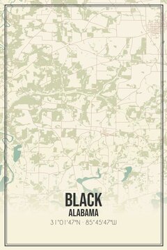 Retro US city map of Black, Alabama. Vintage street map.