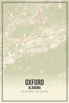 Retro US city map of Oxford, Alabama. Vintage street map.