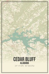 Retro US city map of Cedar Bluff, Alabama. Vintage street map.