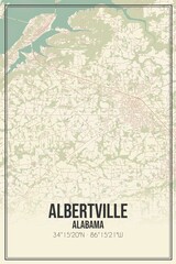 Retro US city map of Albertville, Alabama. Vintage street map.