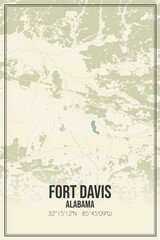 Retro US city map of Fort Davis, Alabama. Vintage street map.