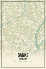 Retro US city map of Banks, Alabama. Vintage street map.