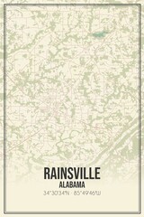 Retro US city map of Rainsville, Alabama. Vintage street map.