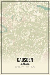Retro US city map of Gadsden, Alabama. Vintage street map.