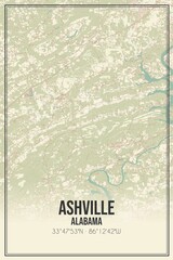 Retro US city map of Ashville, Alabama. Vintage street map.