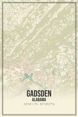 Retro US city map of Gadsden, Alabama. Vintage street map.