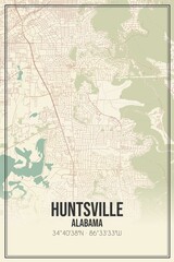 Retro US city map of Huntsville, Alabama. Vintage street map.