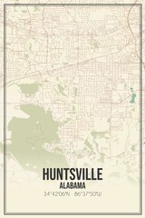 Fototapeta na wymiar Retro US city map of Huntsville, Alabama. Vintage street map.