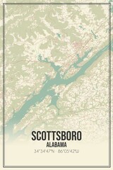 Retro US city map of Scottsboro, Alabama. Vintage street map.