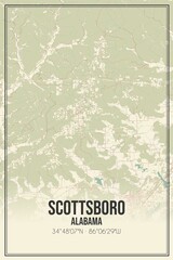 Retro US city map of Scottsboro, Alabama. Vintage street map.