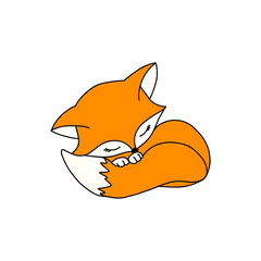 Obraz premium Cute orange sleeping fox. Animal of the forest. Flat outline childish vector illustration.