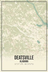 Retro US city map of Deatsville, Alabama. Vintage street map.