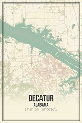 Retro US city map of Decatur, Alabama. Vintage street map.
