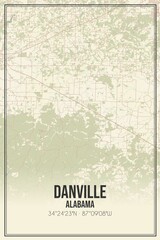 Retro US city map of Danville, Alabama. Vintage street map.