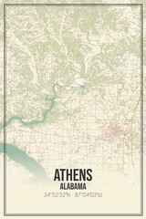 Retro US city map of Athens, Alabama. Vintage street map.