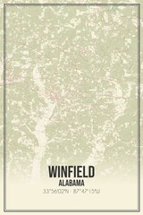 Retro US city map of Winfield, Alabama. Vintage street map.