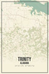 Retro US city map of Trinity, Alabama. Vintage street map.