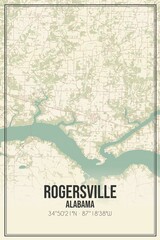 Retro US city map of Rogersville, Alabama. Vintage street map.