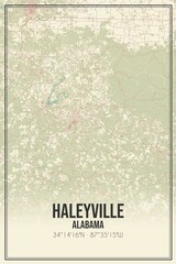 Retro US city map of Haleyville, Alabama. Vintage street map.