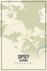 Retro US city map of Sipsey, Alabama. Vintage street map.