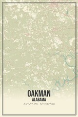 Retro US city map of Oakman, Alabama. Vintage street map.