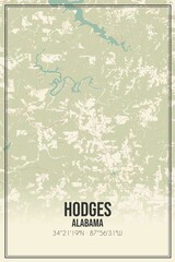 Retro US city map of Hodges, Alabama. Vintage street map.