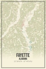 Retro US city map of Fayette, Alabama. Vintage street map.