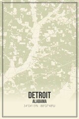 Retro US city map of Detroit, Alabama. Vintage street map.