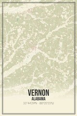 Retro US city map of Vernon, Alabama. Vintage street map.