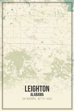 Retro US city map of Leighton, Alabama. Vintage street map.