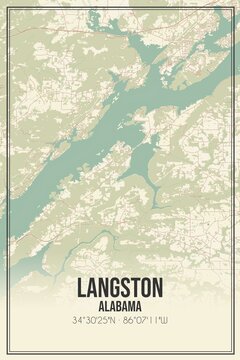 Retro US city map of Langston, Alabama. Vintage street map.
