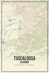 Retro US city map of Tuscaloosa, Alabama. Vintage street map.