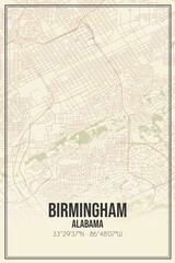 Obraz premium Retro US city map of Birmingham, Alabama. Vintage street map.