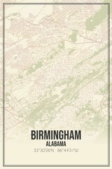 Retro US city map of Birmingham, Alabama. Vintage street map.