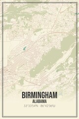 Retro US city map of Birmingham, Alabama. Vintage street map.