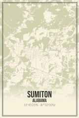 Retro US city map of Sumiton, Alabama. Vintage street map.