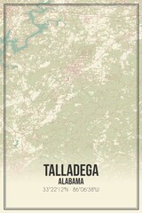 Retro US city map of Talladega, Alabama. Vintage street map.