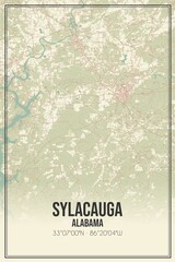 Retro US city map of Sylacauga, Alabama. Vintage street map.