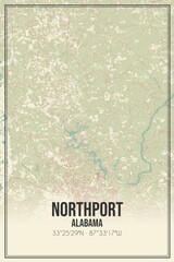 Retro US city map of Northport, Alabama. Vintage street map.
