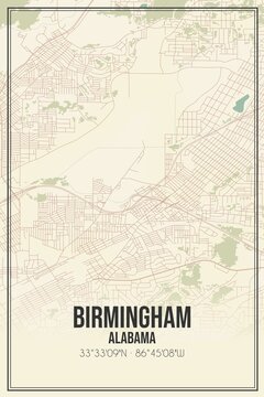 Retro US city map of Birmingham, Alabama. Vintage street map.