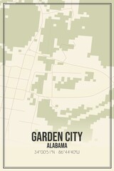 Retro US city map of Garden City, Alabama. Vintage street map.