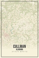 Retro US city map of Cullman, Alabama. Vintage street map.