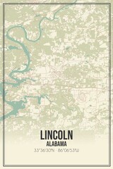 Retro US city map of Lincoln, Alabama. Vintage street map.
