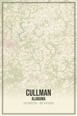 Retro US city map of Cullman, Alabama. Vintage street map.