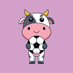Obraz na płótnie Canvas cute cow holding soccer ball cartoon mascot doodle art hand drawn concept vector kawaii icon illustration