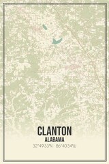 Retro US city map of Clanton, Alabama. Vintage street map.