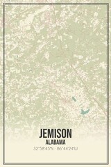 Retro US city map of Jemison, Alabama. Vintage street map.