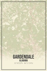Retro US city map of Gardendale, Alabama. Vintage street map.