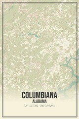 Retro US city map of Columbiana, Alabama. Vintage street map.