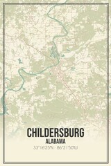 Retro US city map of Childersburg, Alabama. Vintage street map.